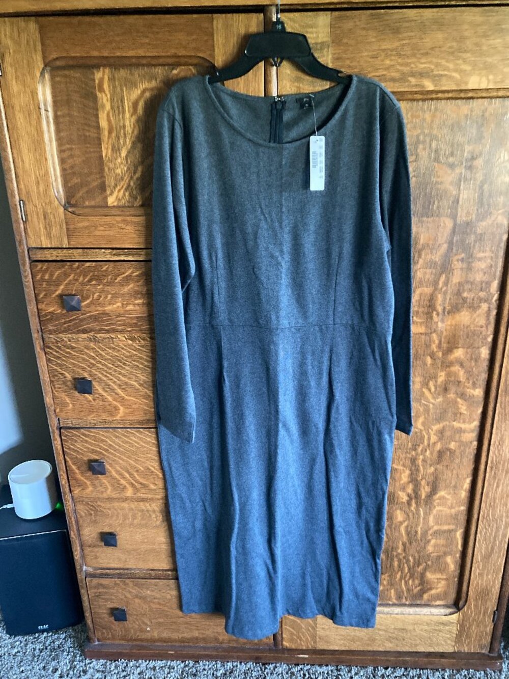 NWT J. Crew sheath dress, long sleeve, 16, dark heather grey